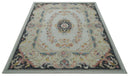 Ivory, Light Green and Charcoal Aubusson design Hand Tufted 8x10 wool Area Rug