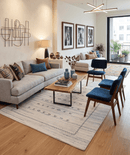 Ivory Modern Tribals Design Hand Loomed Wool Area Rug