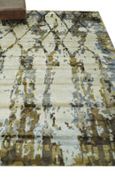 Ivory, Olive and Gray Modern Abstract 6x9 Hand Knotted Bamboo Silk Area Rug