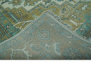 Ivory, Olive and Teal Hand Knotted Traditional Heriz Custom Made wool area rug