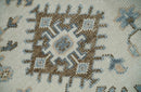 Ivory, Peach and Gray Hand knotted 8x10 Traditional Ikat Design Oushak wool Area Rug