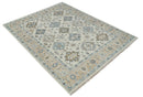 Ivory, Peach and Gray Hand knotted 8x10 Traditional Ikat Design Oushak wool Area Rug