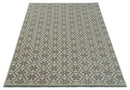 Ivory, Purple and Gray Hand Knotted Geometrical Floral 8x10 wool Area Rug