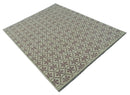 Ivory, Purple and Gray Hand Knotted Geometrical Floral 8x10 wool Area Rug