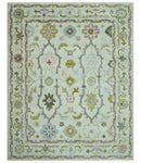 Ivory, Purple and Olive Floral Oushak Hand Tufted Custom Made wool rug