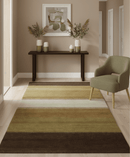 Ivory, Rust, Olive and Brown Modern Geometrical Stripes Hand knotted 5.6x6.6 wool Area Rug