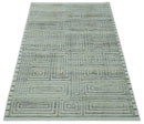 Ivory, Silver and Charcoal Modern Geometrical Puzzle Design hand knotted 5x8 wool Area Rug