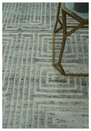 Ivory, Silver and Charcoal Modern Geometrical Puzzle Design hand knotted 5x8 wool Area Rug