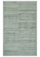 Ivory, Silver and Charcoal Modern Geometrical Puzzle Design hand knotted 5x8 wool Area Rug