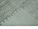 Ivory, Silver and Charcoal Modern Geometrical Puzzle Design hand knotted 5x8 wool Area Rug