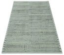 Ivory, Silver and Charcoal Modern Geometrical Puzzle Design hand knotted Custom Made wool Area Rug