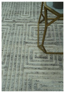 Ivory, Silver and Charcoal Modern Geometrical Puzzle Design hand knotted Custom Made wool Area Rug