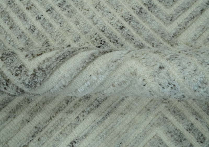 Ivory, Silver and Charcoal Modern Geometrical Puzzle Design hand knotted Custom Made wool Area Rug