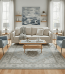 Ivory, Silver and Olive Traditional Heriz Medallion Hand Knotted Multi Size wool Area Rug