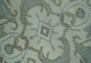 Ivory, Silver and Olive Traditional Heriz Medallion Hand Knotted Multi Size wool Area Rug