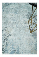 Ivory And Blue Vintage Design Modern Abstract Art Silk Area Rug