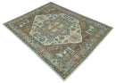 Ivory, Silver, Peach and Olive Traditional Heriz Hand Knotted Multi Size wool Area Rug