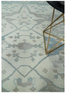 Ivory, Teal and Brown 8x10 Hand knotted Traditional oriental oushak wool area rug