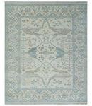 Ivory, Teal and Brown 8x10 Hand knotted Traditional oriental oushak wool area rug