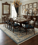 Ivory, Teal, and silver Hand Knotted Traditional Medallion Multi size wool Area Rug