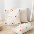 Ivory tufted cushion cover with white daisy embroidery living room