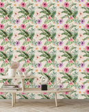 Voguish Beige Exotic Flowers Wallpaper Tasteful