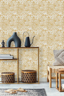 Gold Flowers on Beige Background Wallpaper
