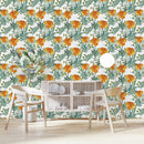 Contemporary Orange Flowers Wallpaper Tasteful
