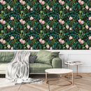 Green Leaves with Pink Flowers Wallpaper