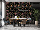 Flowers and Gold Fish Pattern Wallpaper
