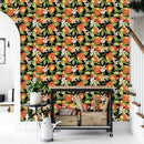 Dark Wallpaper with Flowers and Tangerines
