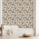 Pink Wallpaper with Wild Animals