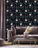 Modish Dark Wallpaper with Pink Flowers Select