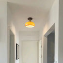 Japanese amber glass led ceiling lamp living room brass light