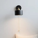 Japanese black wood wall light with pull chain switch bedroom lamp
