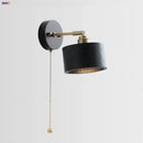 Japanese black wood wall light with pull chain switch bedroom lamp