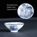 Japanese blue & white ceramic kung fu tea cup set dining room porcelain