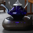 Japanese cobalt blue glass teapot kitchen twisted handle decor