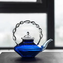 Japanese cobalt blue glass teapot kitchen twisted handle decor