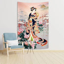 Japanese kimono tapestry with sakura background bedroom wall decor