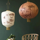 Japanese lantern painting peach fabric chandelier dining room light