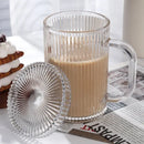 Japanese ribbed glass coffee cup set kitchen glassware with lids