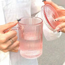 Japanese ribbed glass coffee cup set kitchen glassware with lids