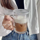 Japanese ribbed glass coffee cup set kitchen glassware with lids