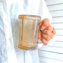 Japanese ribbed glass coffee cup set kitchen glassware with lids