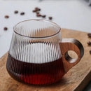 Japanese ribbed glass coffee mug with wooden handle – kitchen cup