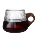 Japanese ribbed glass coffee mug with wooden handle – kitchen cup