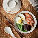 Japanese style blue fish ceramic ramen bowl dining room with lid