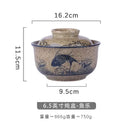 Japanese style blue fish ceramic ramen bowl dining room with lid