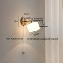 Japanese style led brass wall sconce with pull chain bedroom light